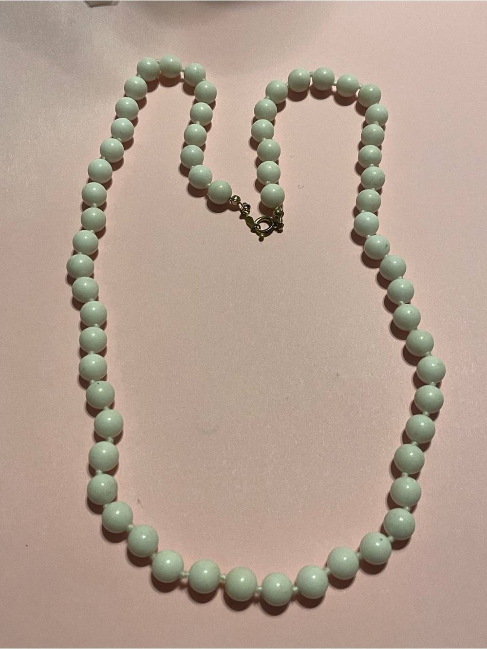 14K GF Knotted Milk Glass Bead Necklace #9181